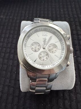 Silver Stainless Steel Chronograph Watch - White Dial